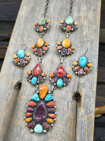 Sterling Silver Golden Hill Turquoise Squash Blossom Necklace by T. Smith - 24 in.