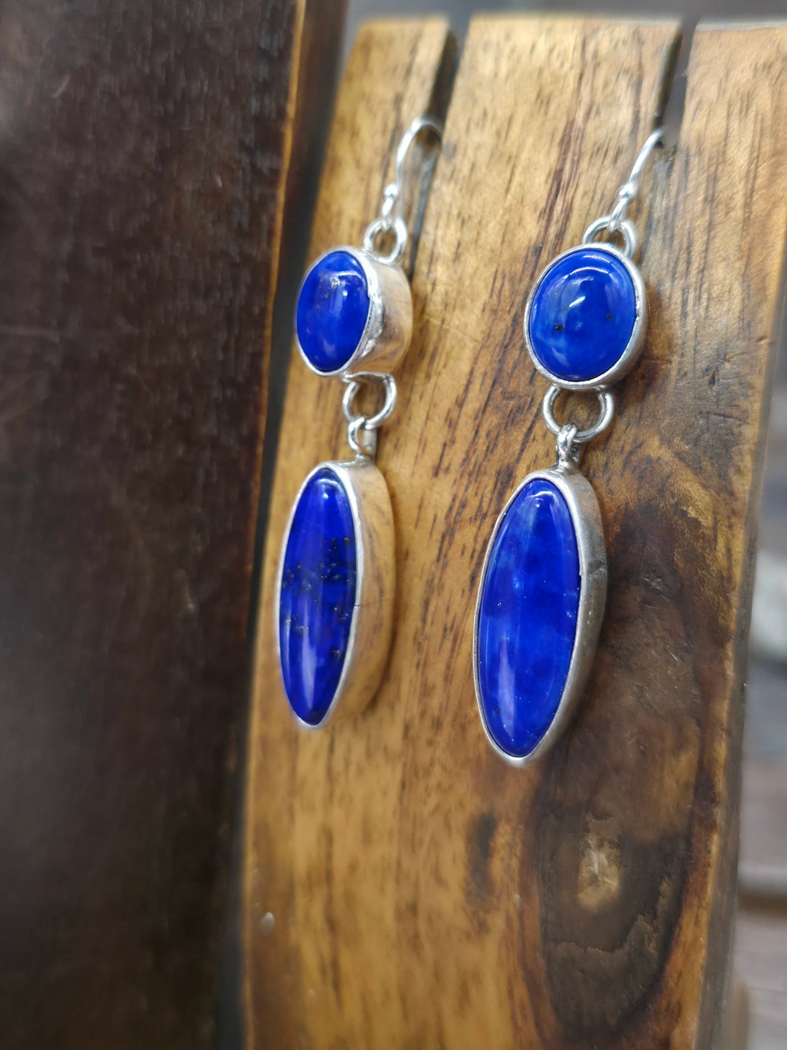 Sterling Silver Lapis Lariat Necklace and Earring Set by Rosella Paxson - 22 in.