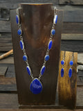 Sterling Silver Lapis Lariat Necklace and Earring Set by Rosella Paxson - 22 in.