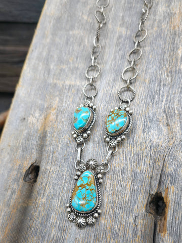 Sterling Silver Golden Hill Turquoise Squash Blossom Necklace by T. Smith - 24 in.