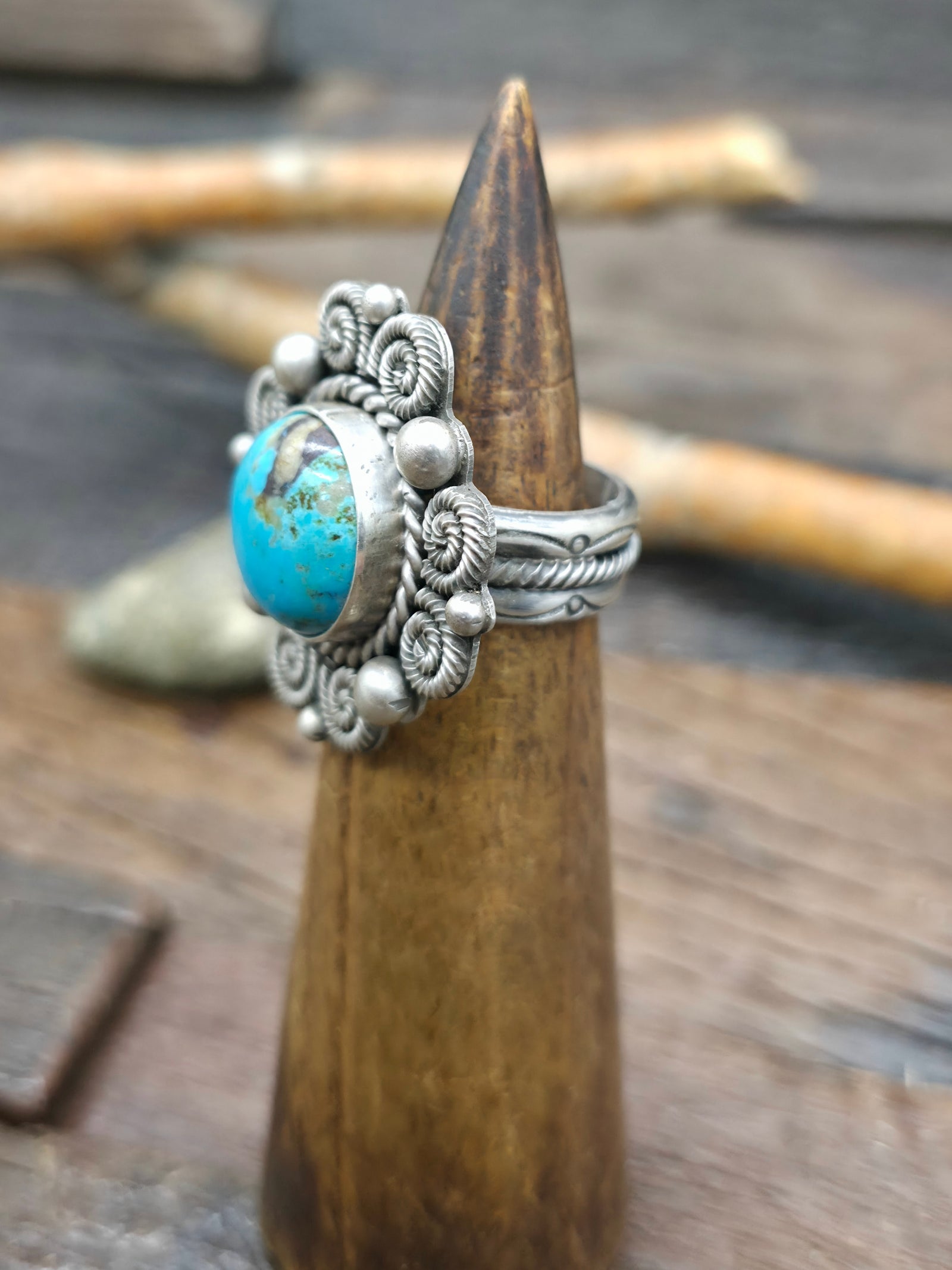 Sterling Silver Turquoise Statement Ring by Michael Calladitto - Size 9