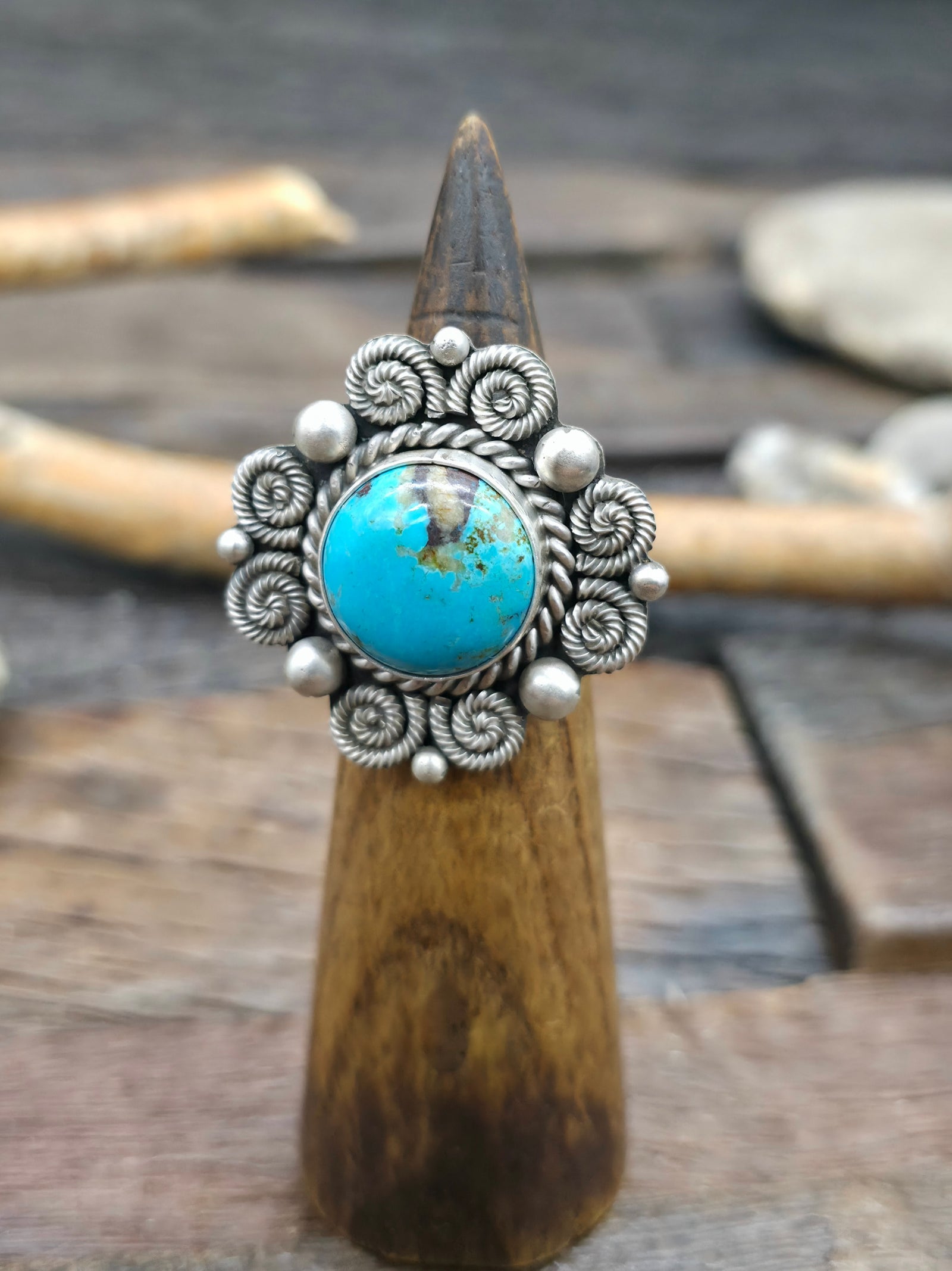 Sterling Silver Turquoise Statement Ring by Michael Calladitto - Size 9