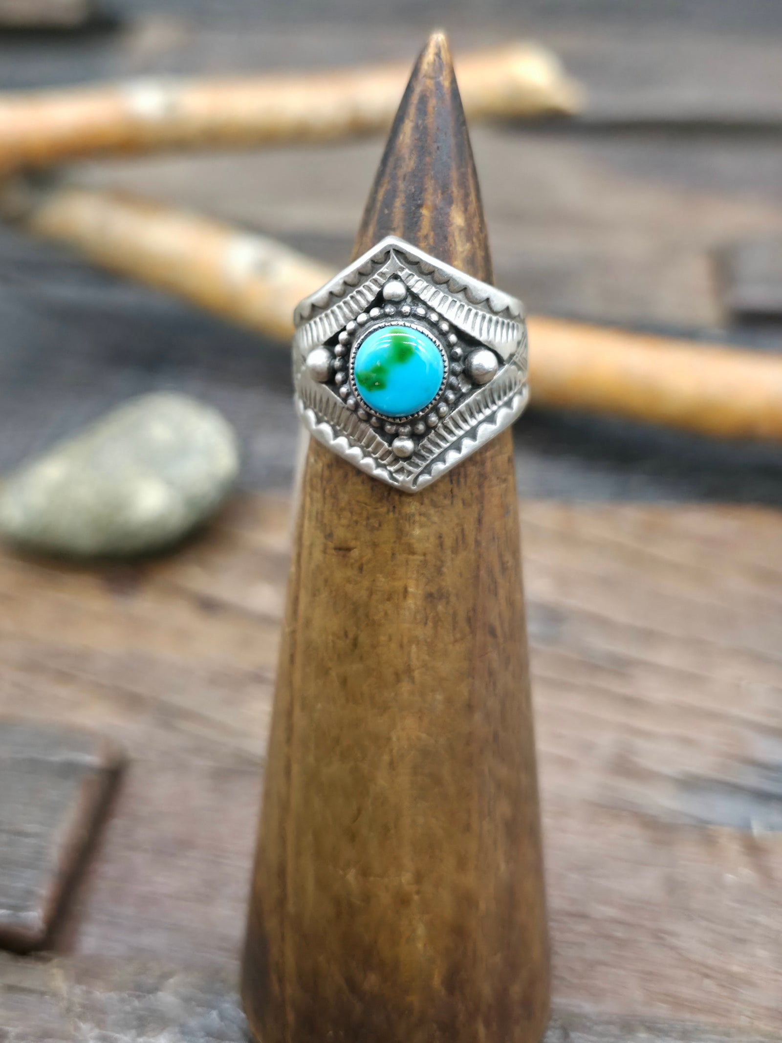Sterling Silver Sonoran Turquoise Ring by Calvin Martinez - Size 7