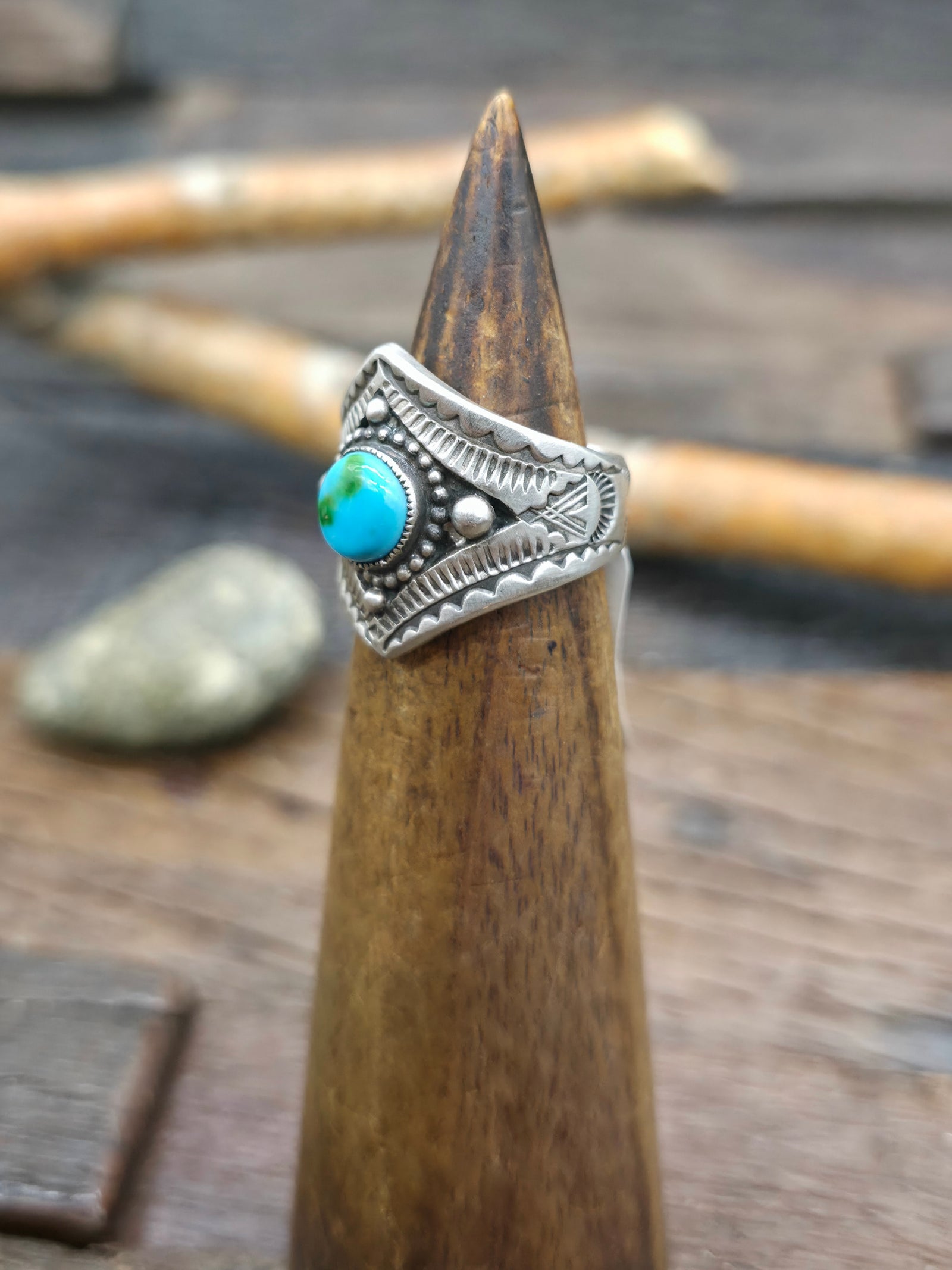 Sterling Silver Sonoran Turquoise Ring by Calvin Martinez - Size 7