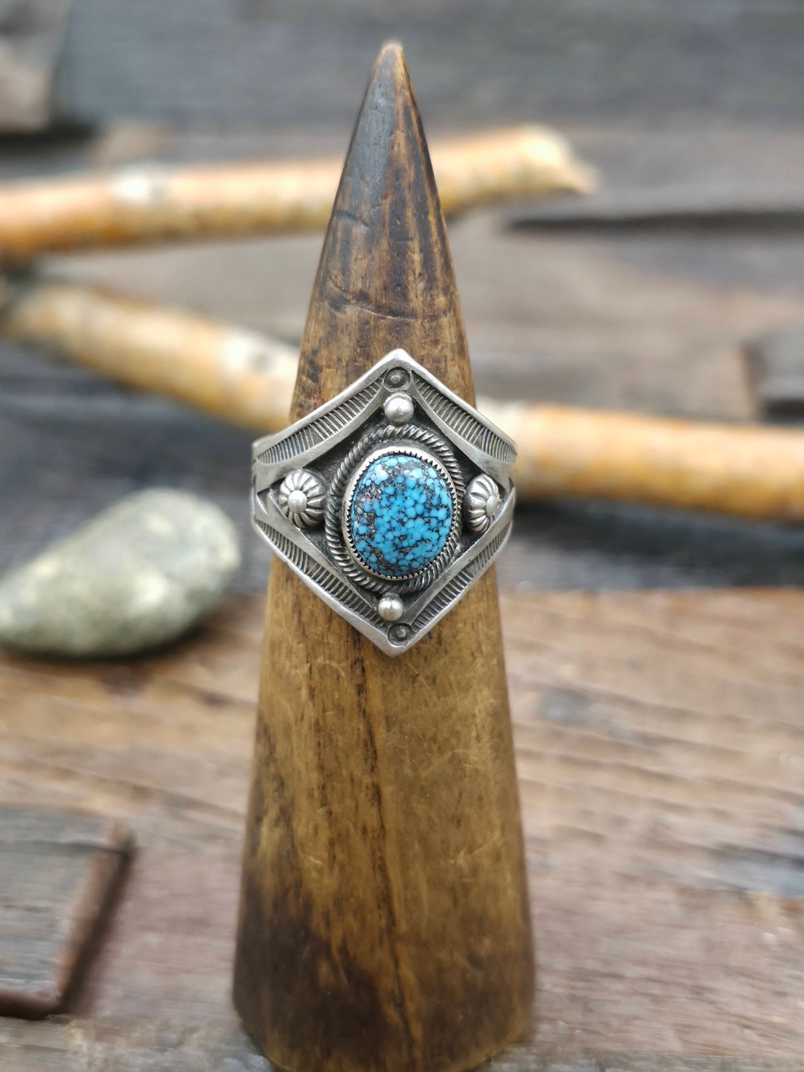 Sterling Silver Kingman Turquoise Ring by Calvin Martinez - Size 11