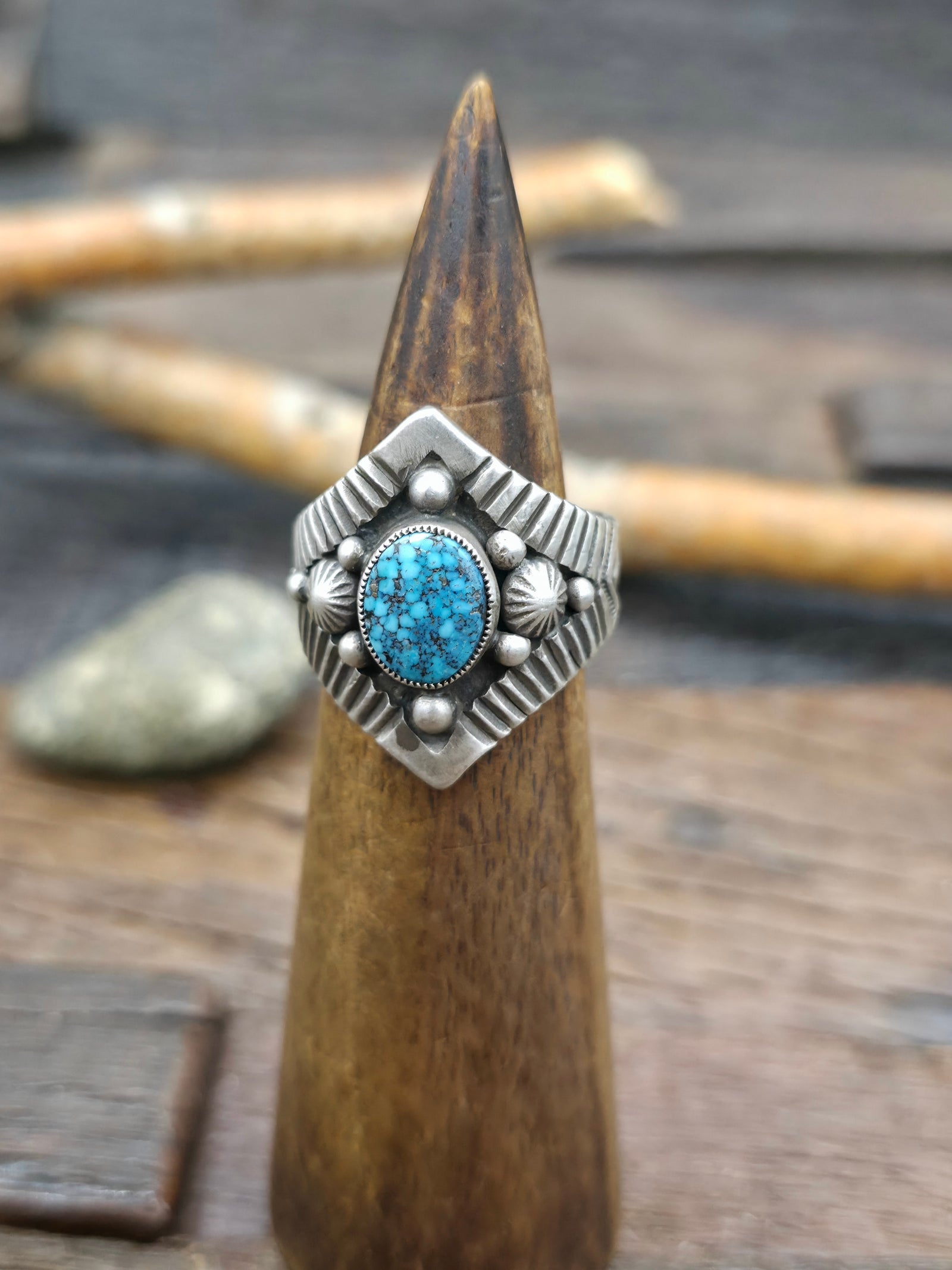 Sterling Silver Kingman Turquoise Ring by Calvin Martinez - Size 10