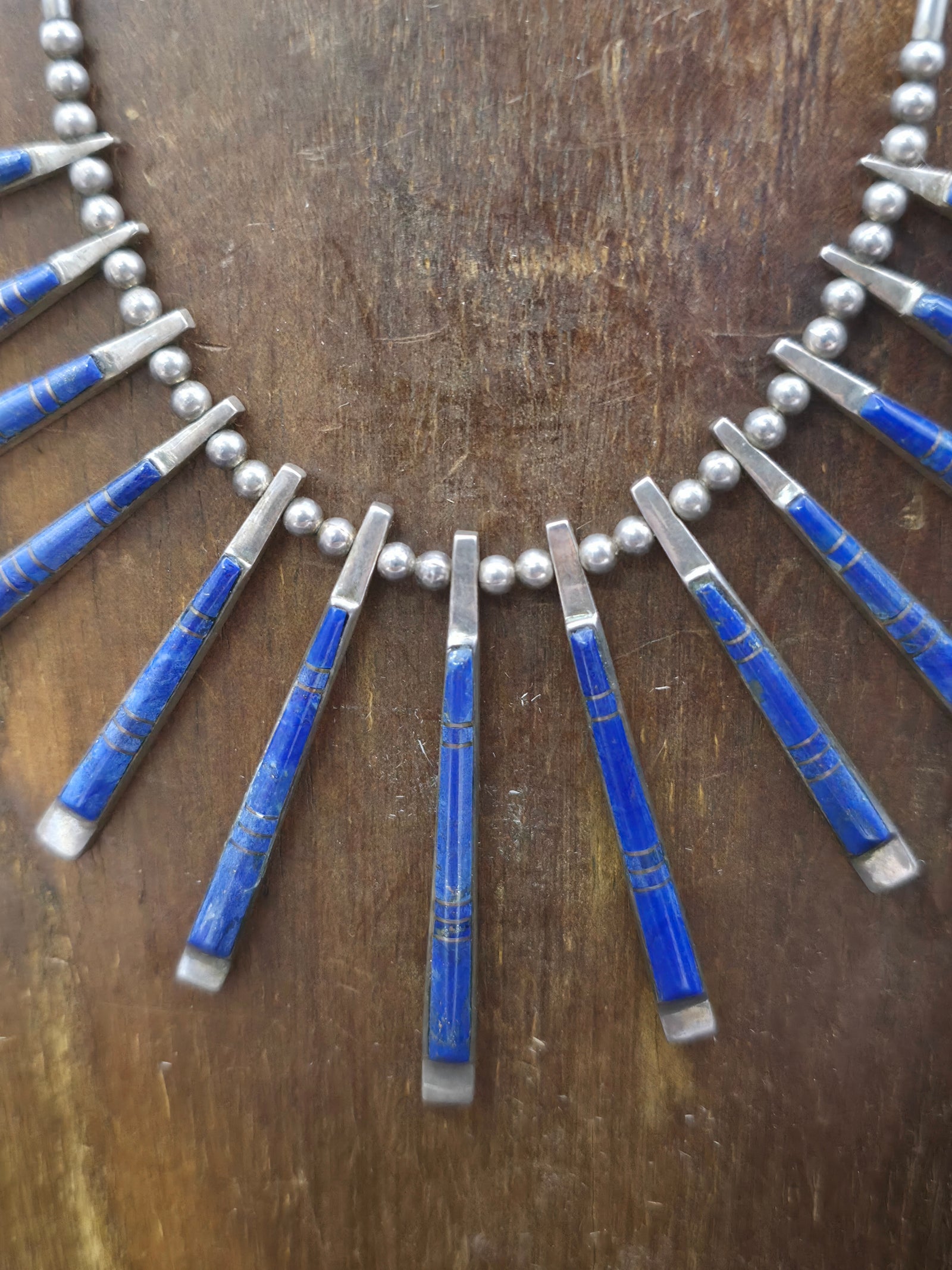 Vintage/Estate Sterling Silver Lapis Inlay Necklace and Earring Set - 16 in. plus 2 1/2 in. Extender