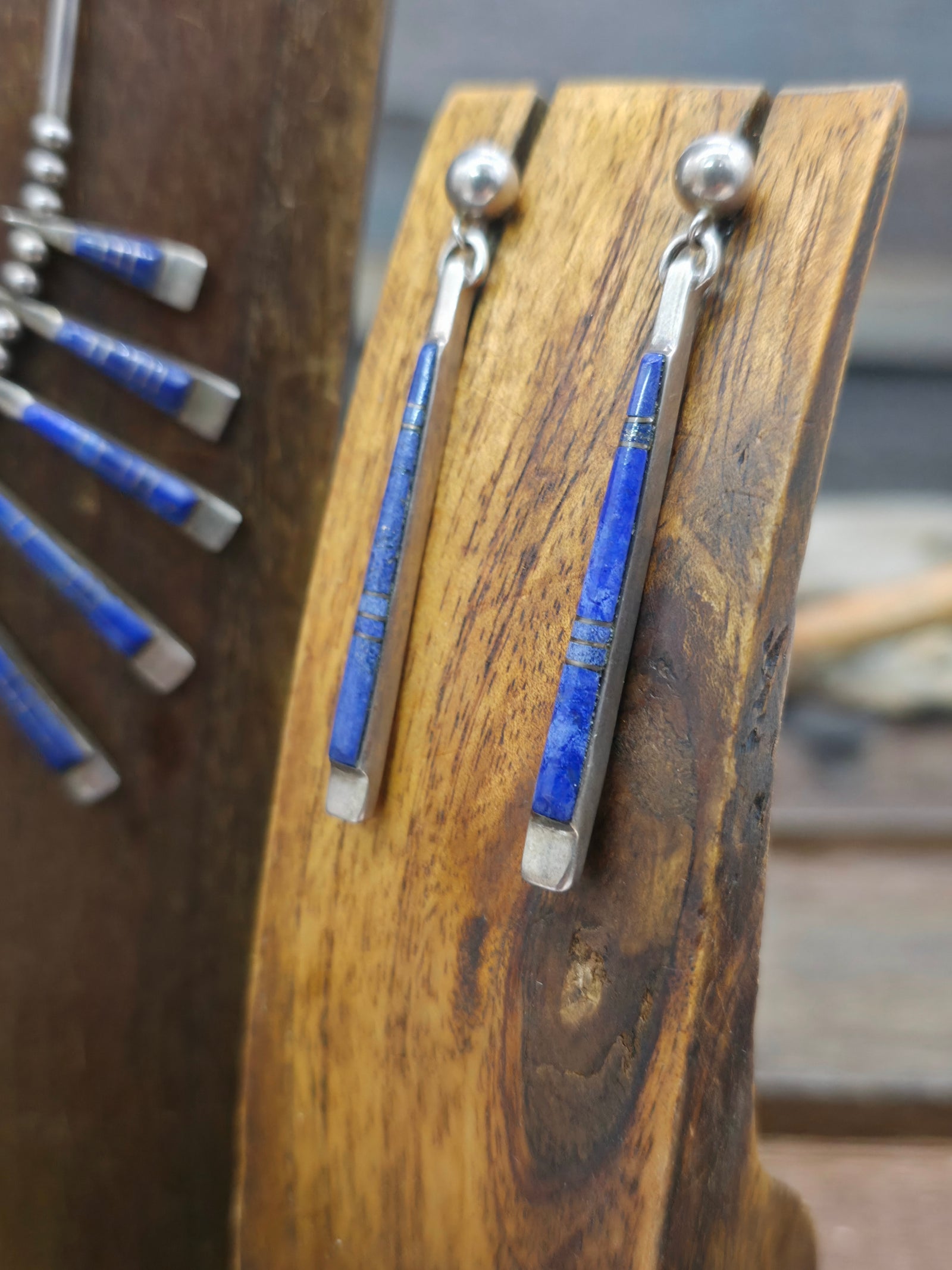 Vintage/Estate Sterling Silver Lapis Inlay Necklace and Earring Set - 16 in. plus 2 1/2 in. Extender