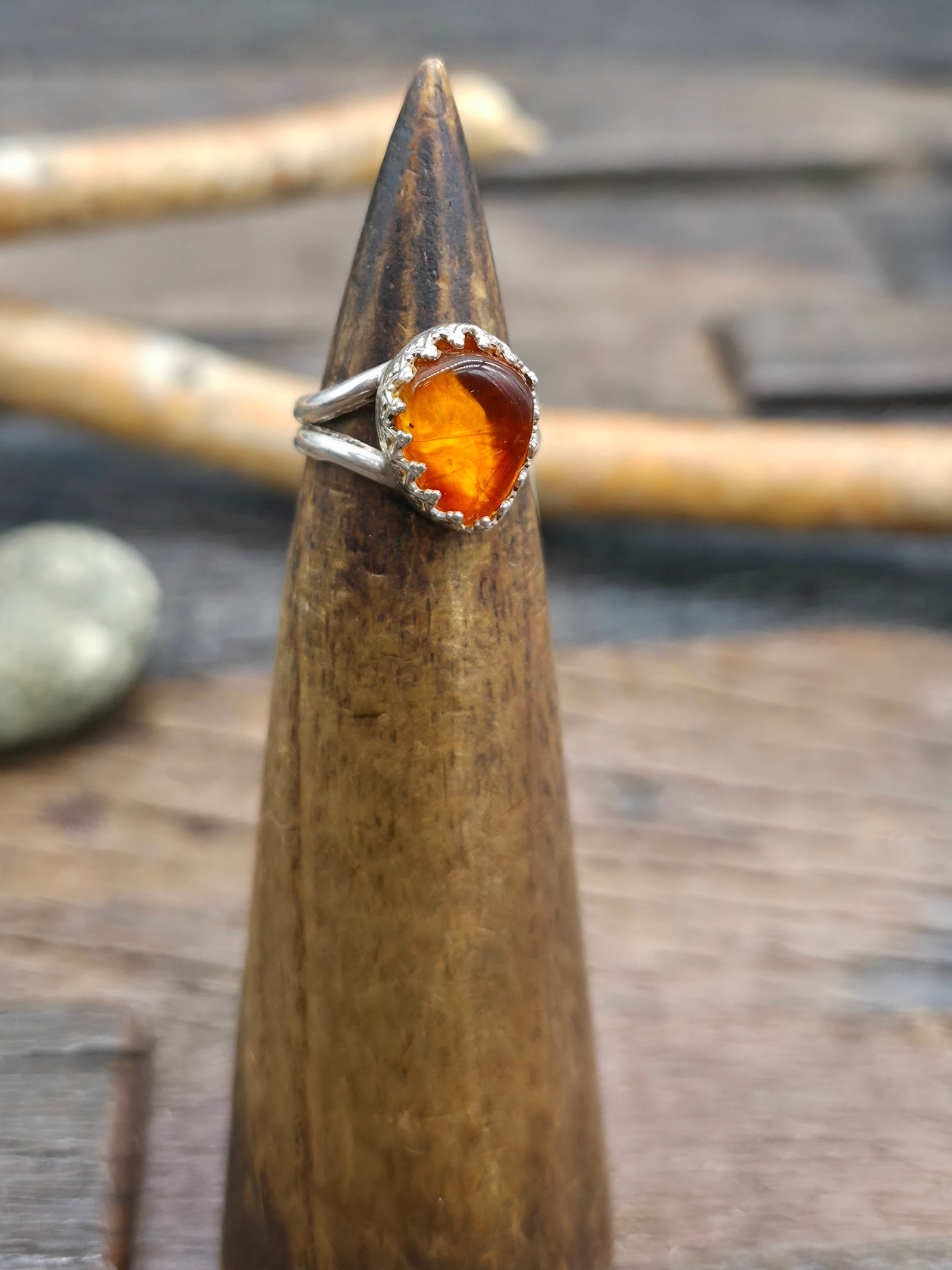 Vintage/Estate Sterling Silver Amber Ring - Size 5