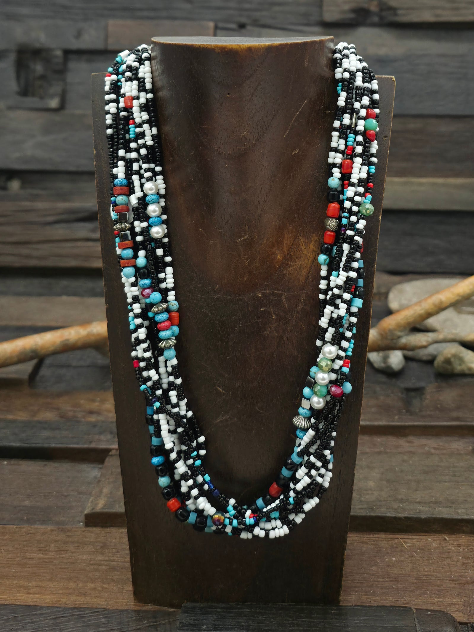 Ten Strand Black and White Glass Mixed Bead Necklace by Alexandria Coriz - 20 in.