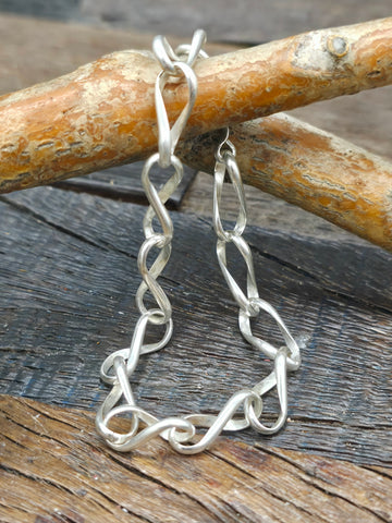 Sterling Silver Feather Link Bracelet by Chester Charley - 7 in. plus 1 1/2 in. Extender