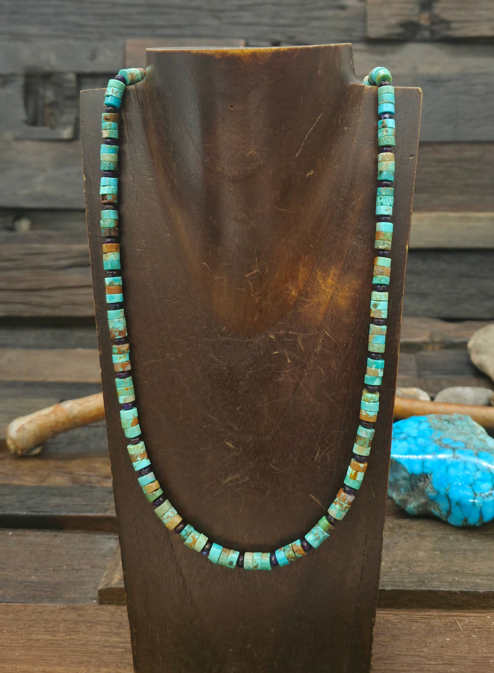 Turquoise and Composite Mojave Bead Necklace by Fred Archuleta - 22 in.