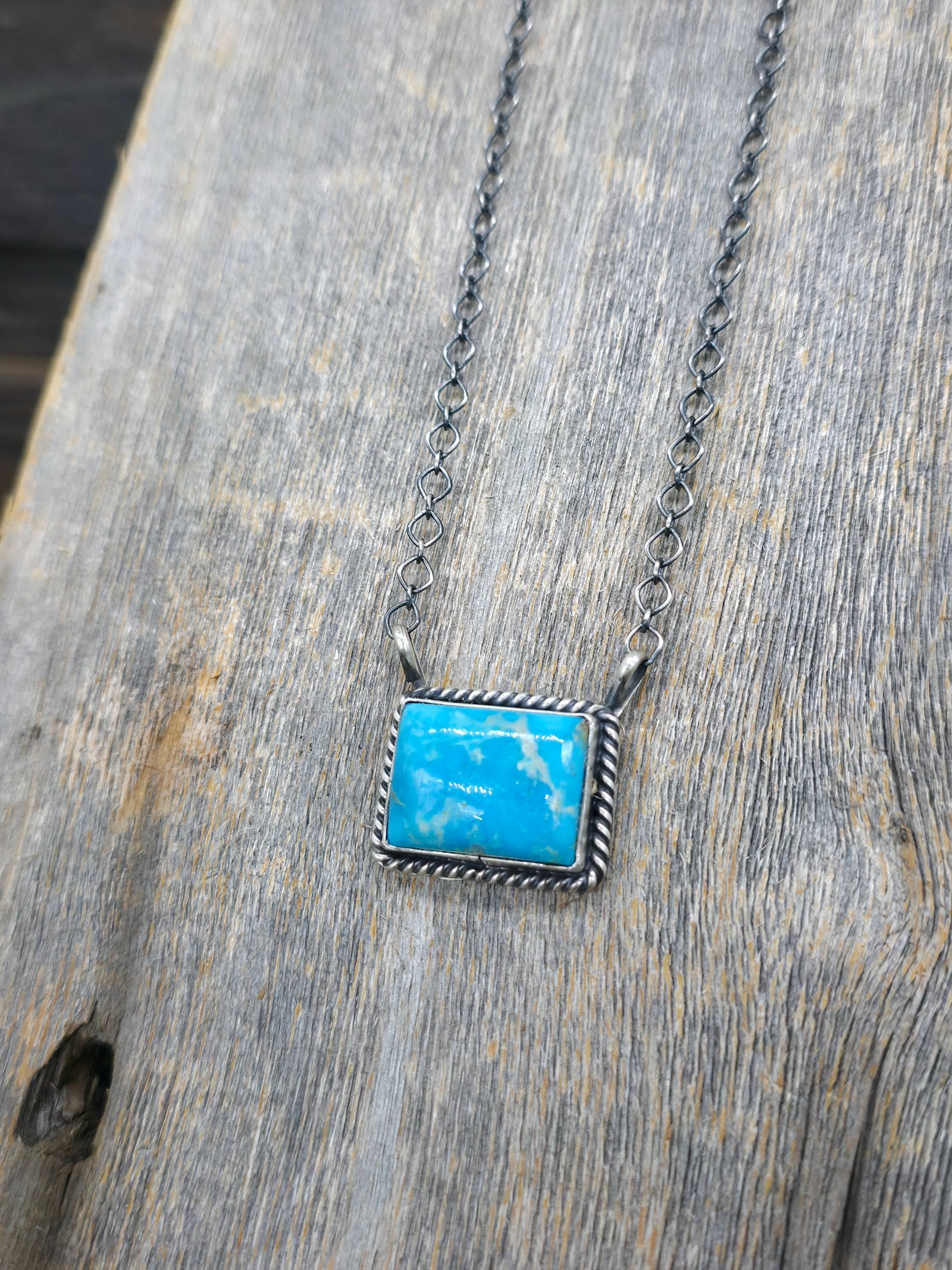 Sterling Silver Turquoise Bar Necklace by "JY" - 20 in.