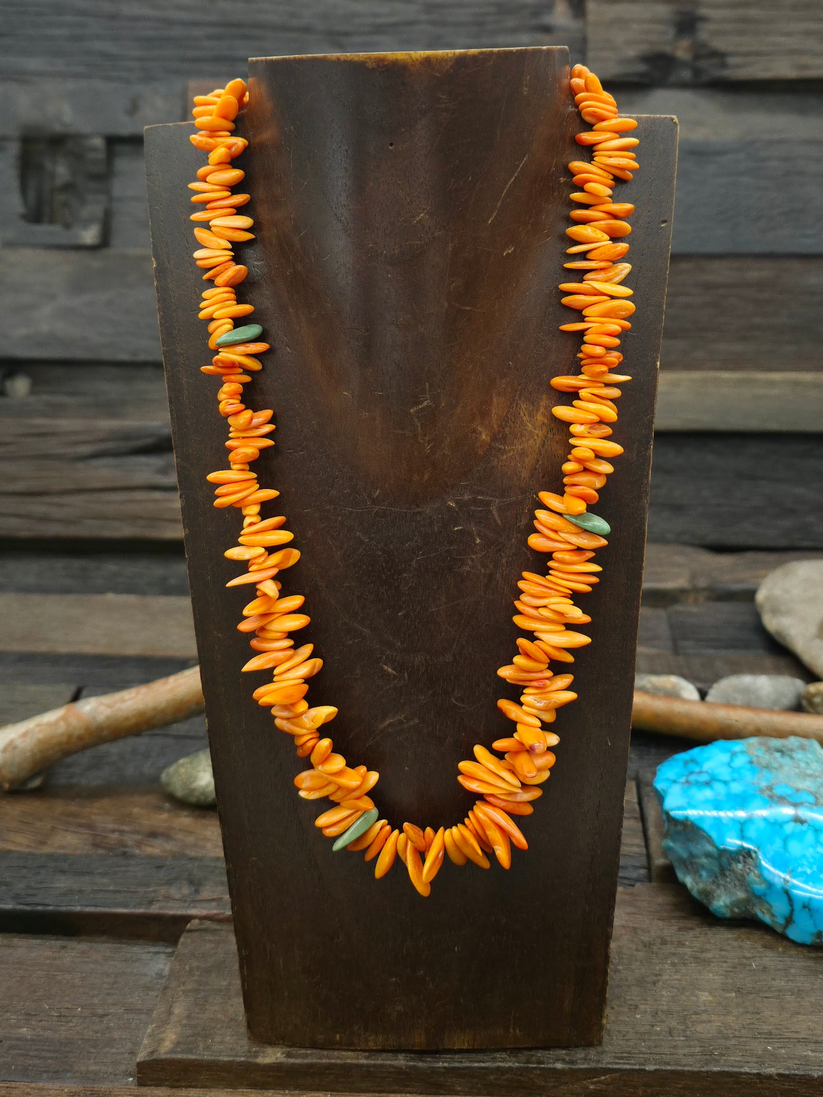 Spiny Oyster and Turquoise Tab Necklace by Helen Tsosie - 20 in.