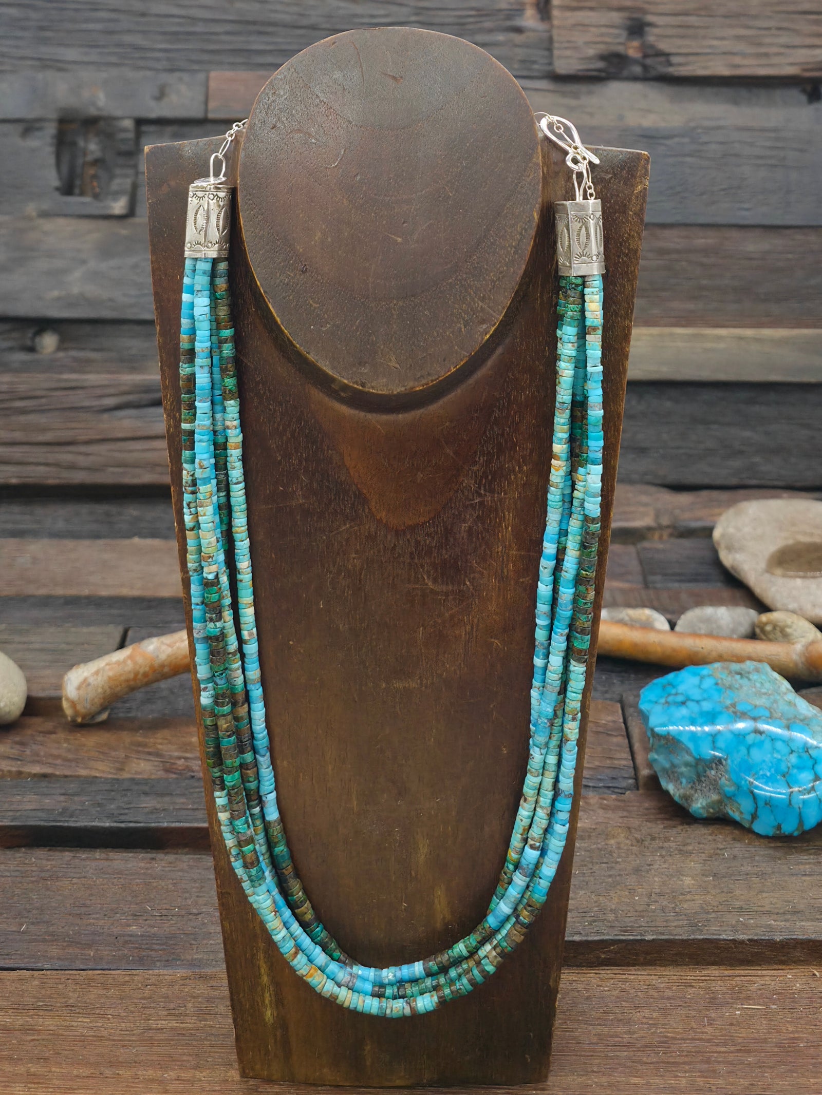 Five Strand Mixed Turquoise Heishi Necklace by Fred Archuleta - 20 in. plus 6 in. Extender