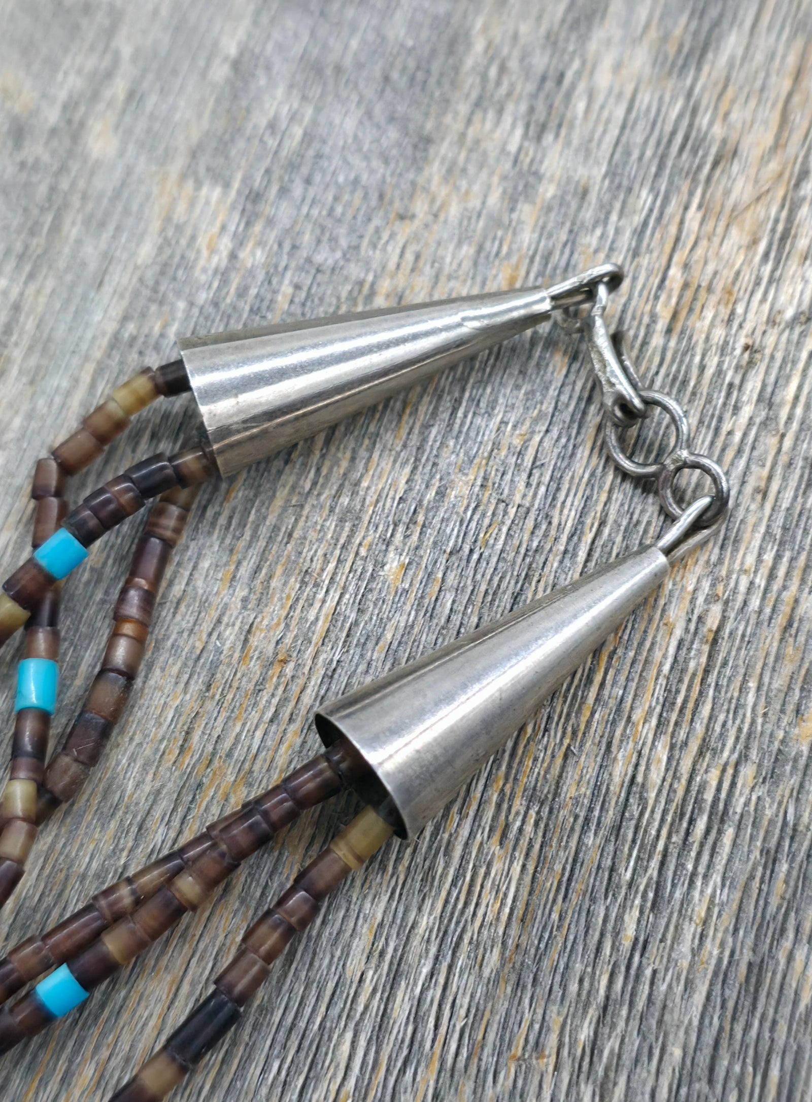 Vintage/Estate Pin Shell, Turquoise, Various Stone Animal Fetish Necklace with Sterling Findings - 25 in.