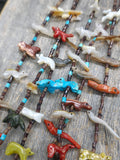 Vintage/Estate Pin Shell, Turquoise, Various Stone Animal Fetish Necklace with Sterling Findings - 25 in.