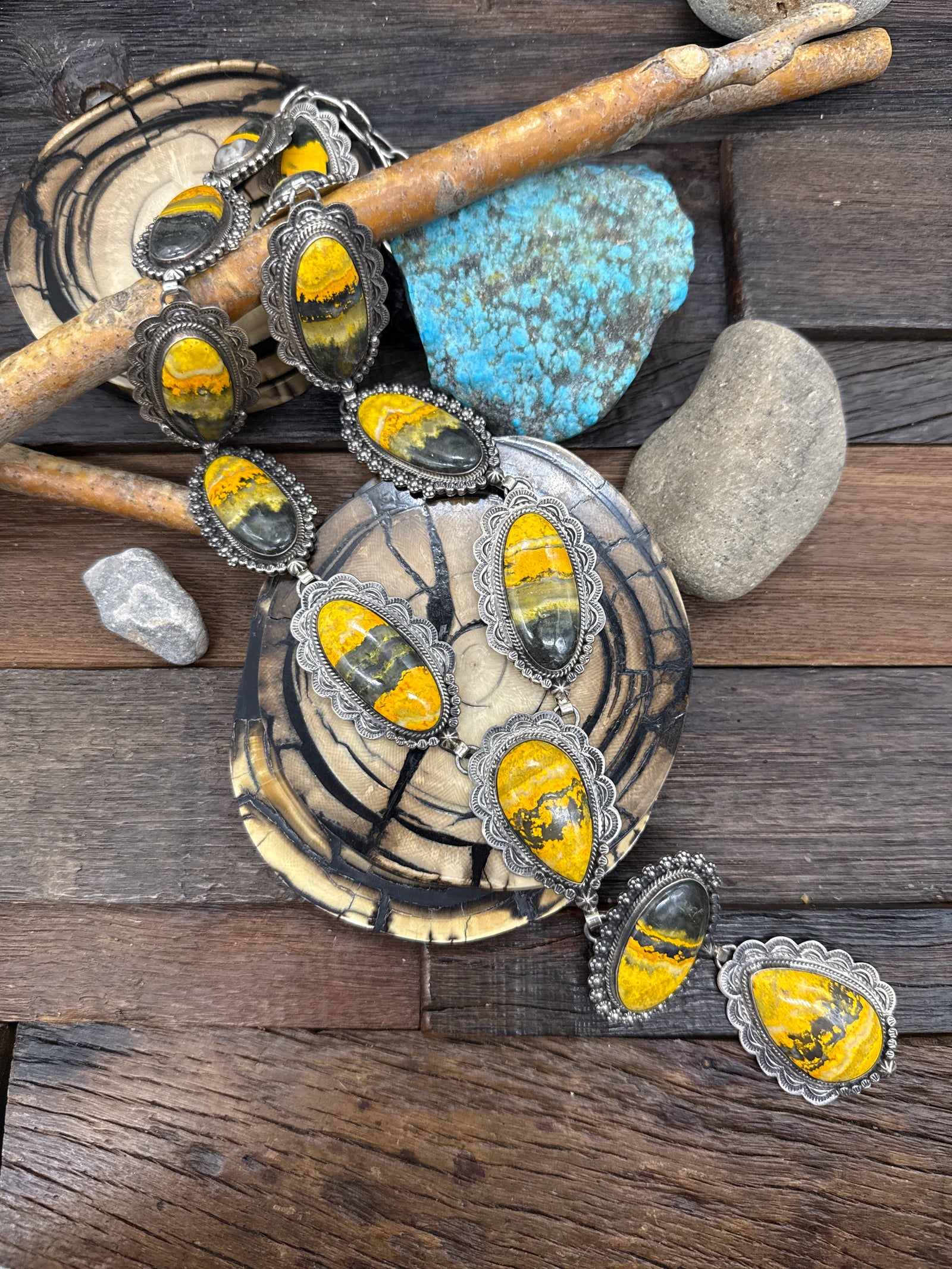 Bumble Bee Jasper Sterling Silver 28in Lariat Necklace by E. Vjylie