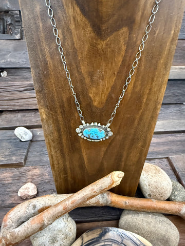 Mixed Sterling Silver Bead Necklace with Larimar, Coral, Lapis, and Sonoran - 22 in.