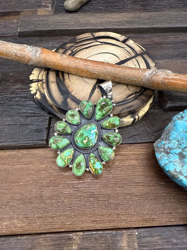 Sonoran Gold Turquoise Silver Navajo Pendant by C.Wylie