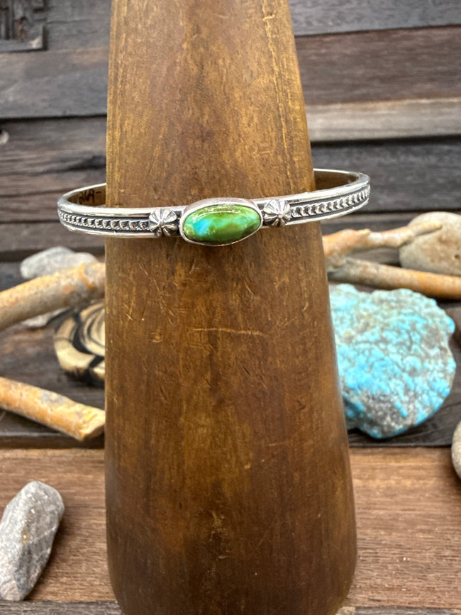Sonoran Turquoise and Sterling Silver Cuff by Gene Delgarito - 6 in.