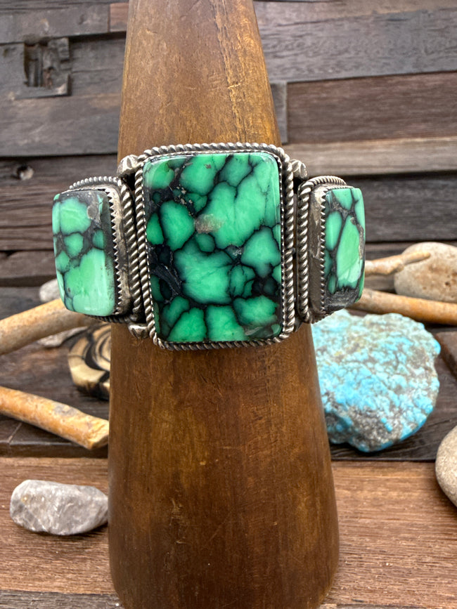 Three Stone Variscite Sterling Silver Cuff by Richard Jim - 6 1/2 in.