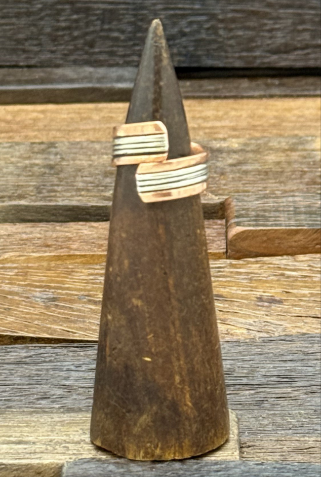 Adjustable Copper and Silver Wrap Rings by Wylie Secatero