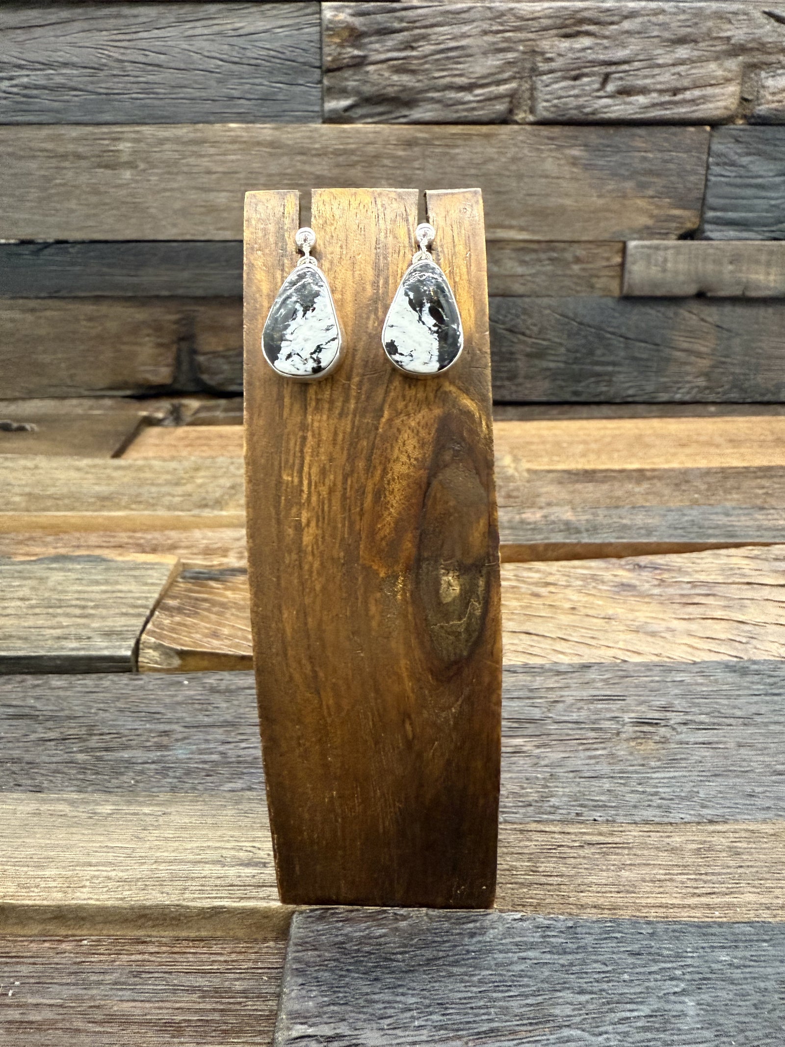 High-Shine Sterling Silver White Buffalo Post Dangle Earrings
