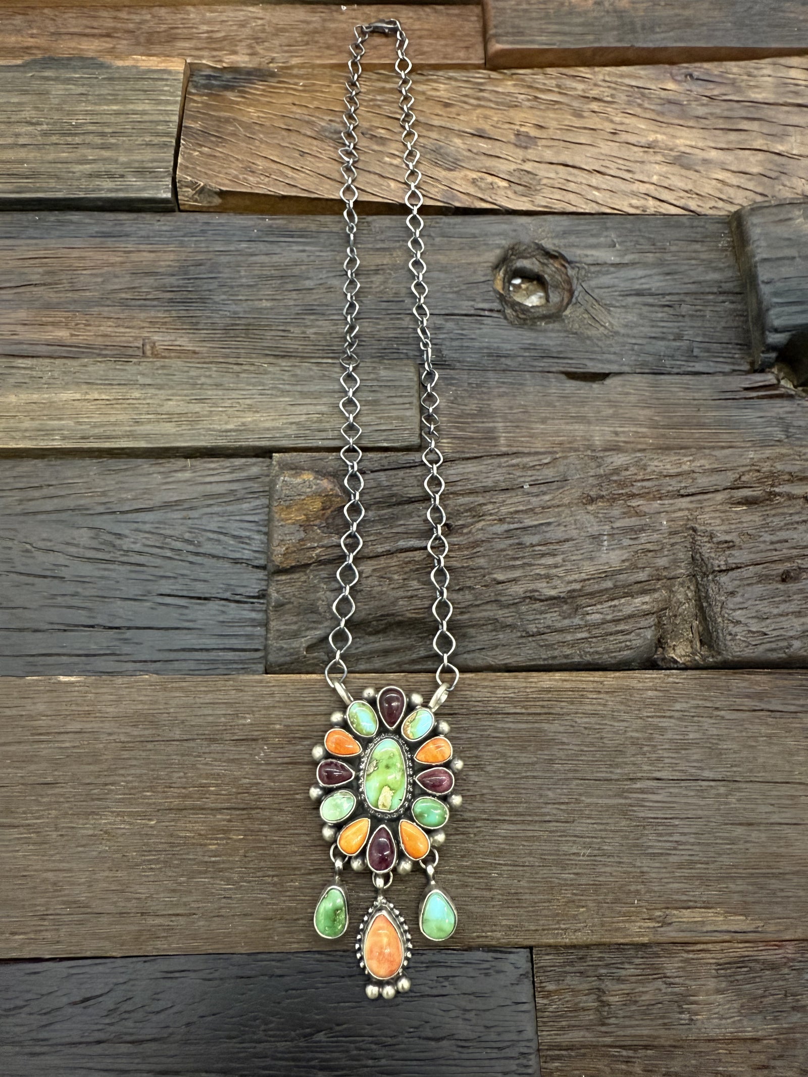 Cluster Multicolor Necklace with Dangles
