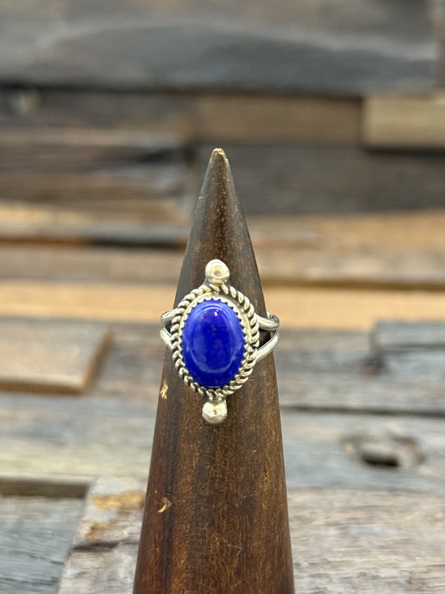 Sterling Silver Lapis Ring by Leslie Nez Size 7.5