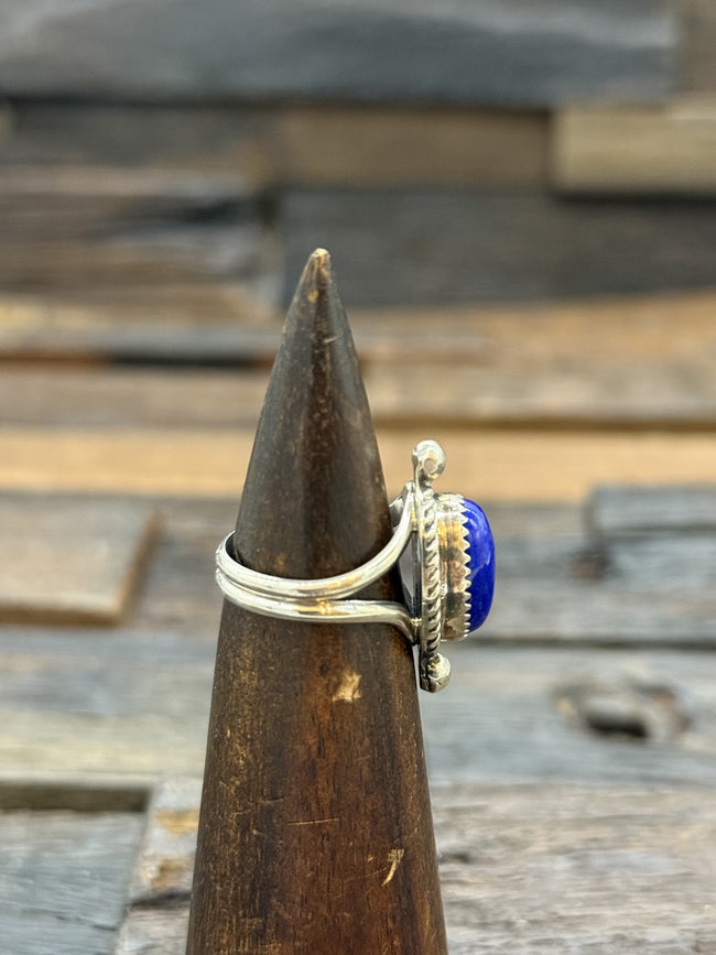 Sterling Silver Lapis Ring by Leslie Nez Size 7.5