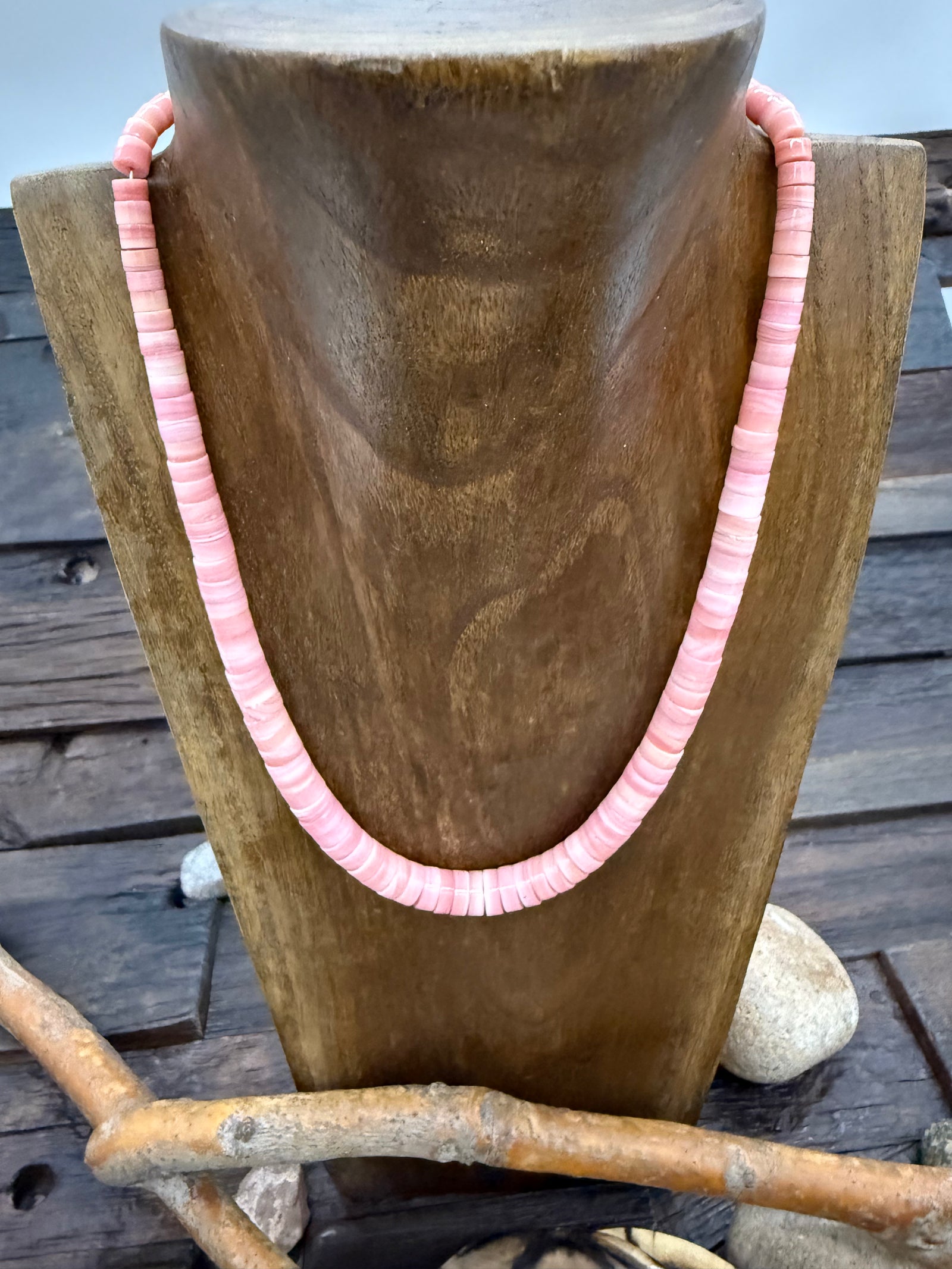 Pink Conch Heishi Necklace 17 inches