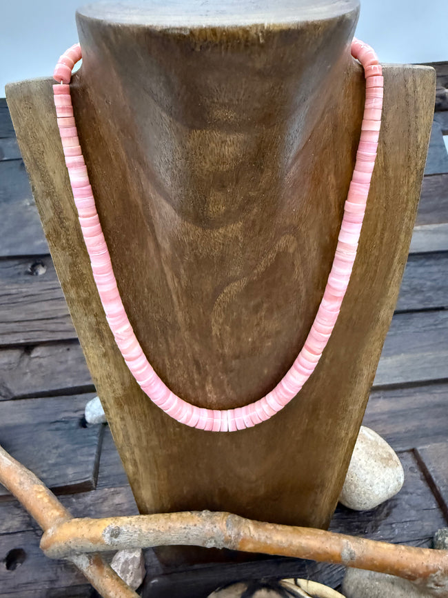 Pink Conch Heishi Necklace 17 inches