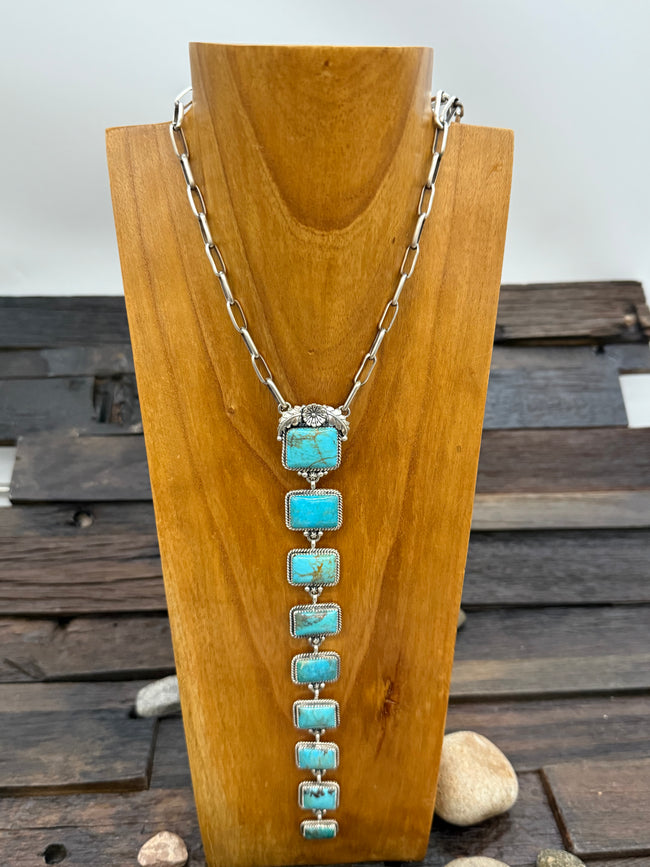 Sterling Silver Turquoise Lariat Necklace 20inches 9inch Drop