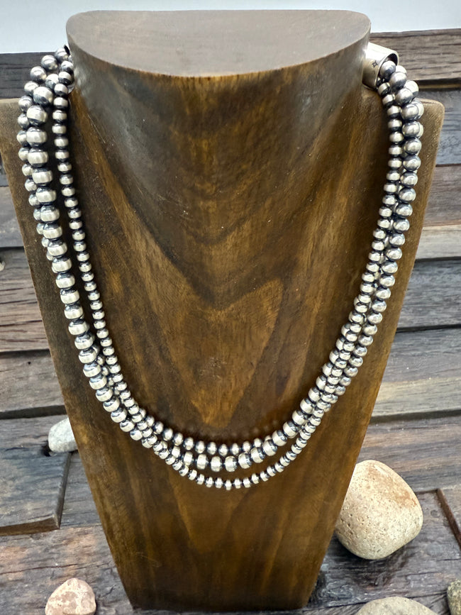 Three Strand Oxidized Sterling Silver Bead Necklace - 16 in. w/2 in. Extender