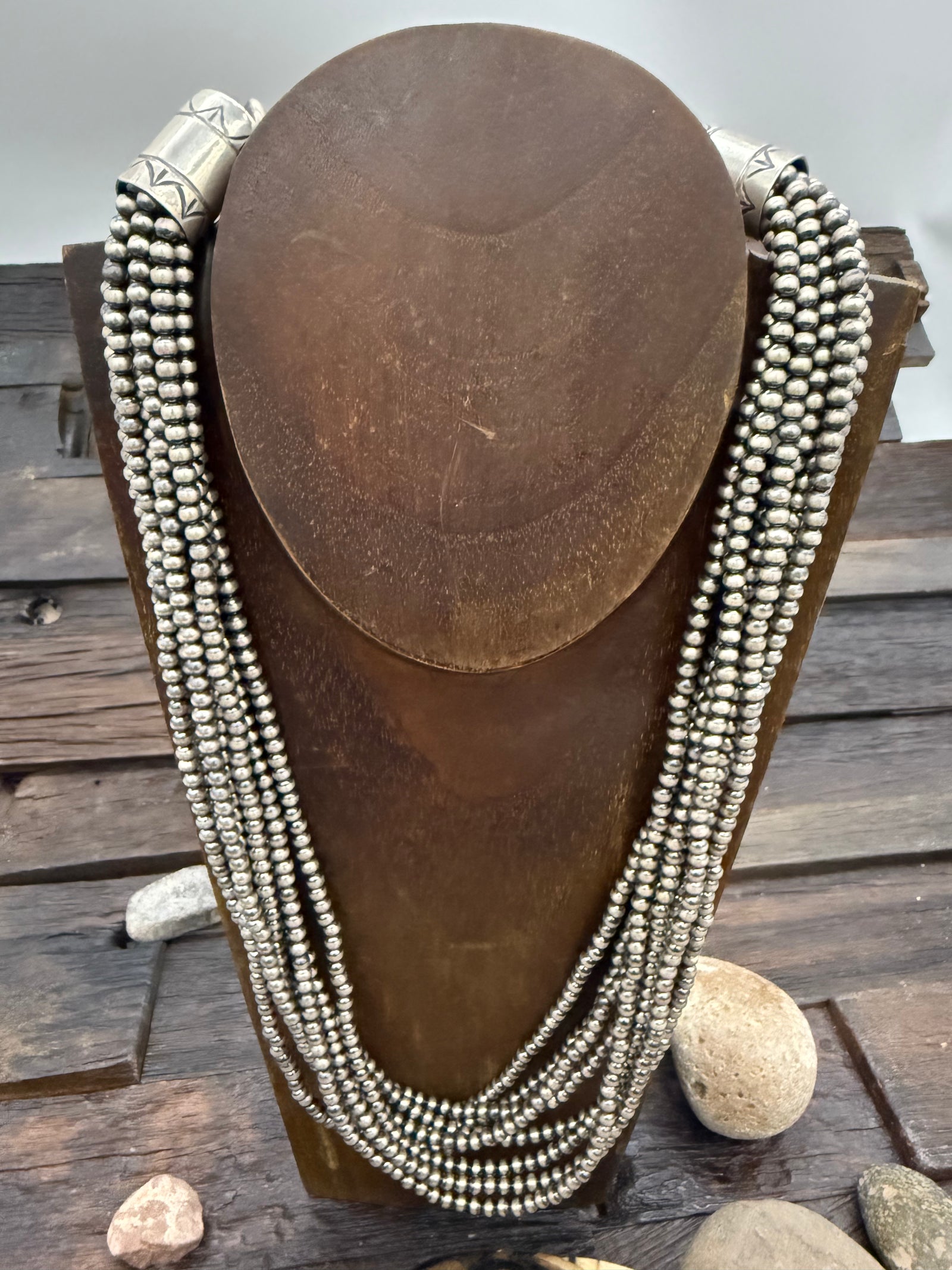 Sterling Silver Oxidized Beaded 9 Strand Necklace 20in by Jacob Troncosa