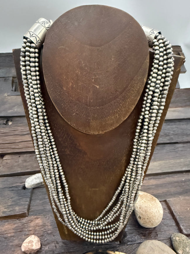 Sterling Silver Oxidized Beaded 9 Strand Necklace 20in by Jacob Troncosa