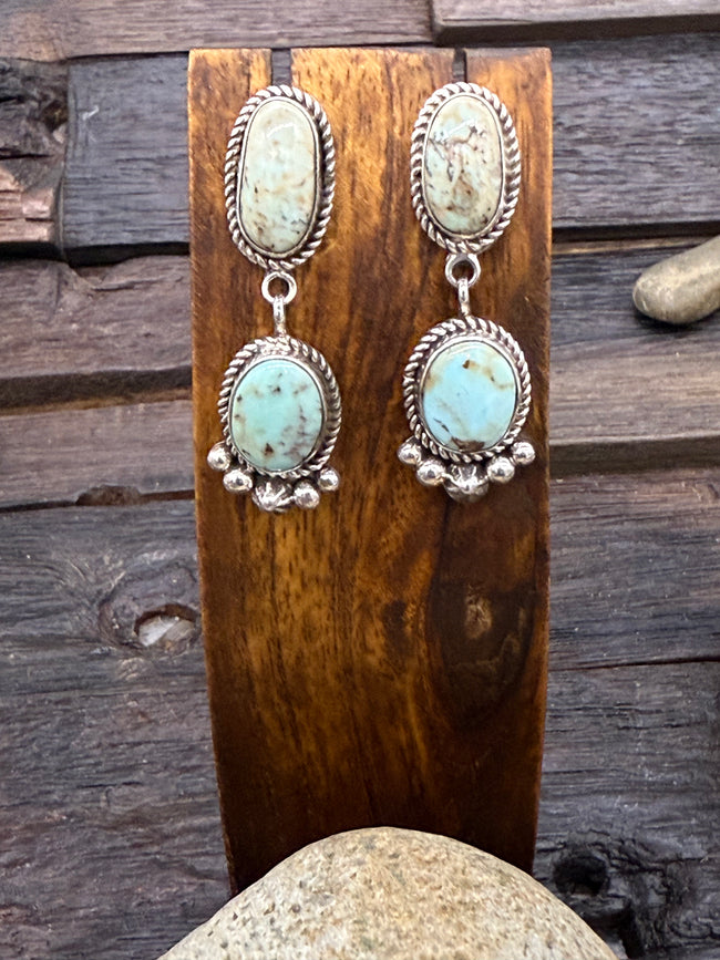 Dry Creek Turquoise Oval and Large Round Post Dangle Earrings by LaRose Ganadanegro