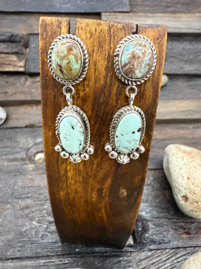 Dry Creek Turquoise Round and Oval Post Dangle Earrings by LaRose Ganadanegro