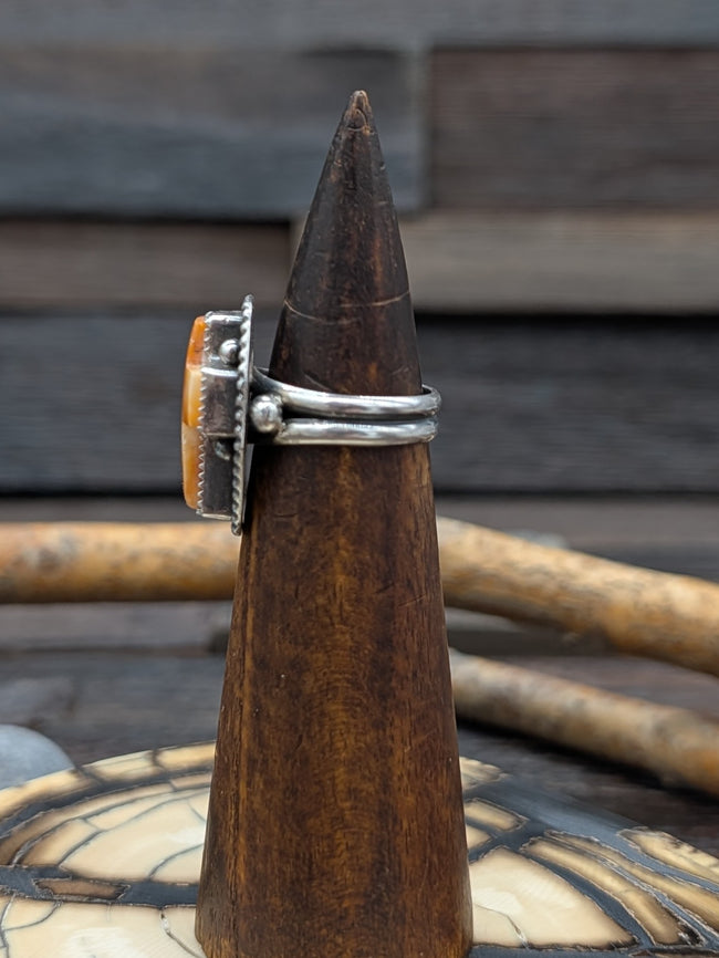 Orange Spiny Oyster Cross Ring by L. Archuleta Size 9
