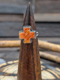 Orange Spiny Oyster 4 Direction Cross Ring by L. Archuleta Size 9