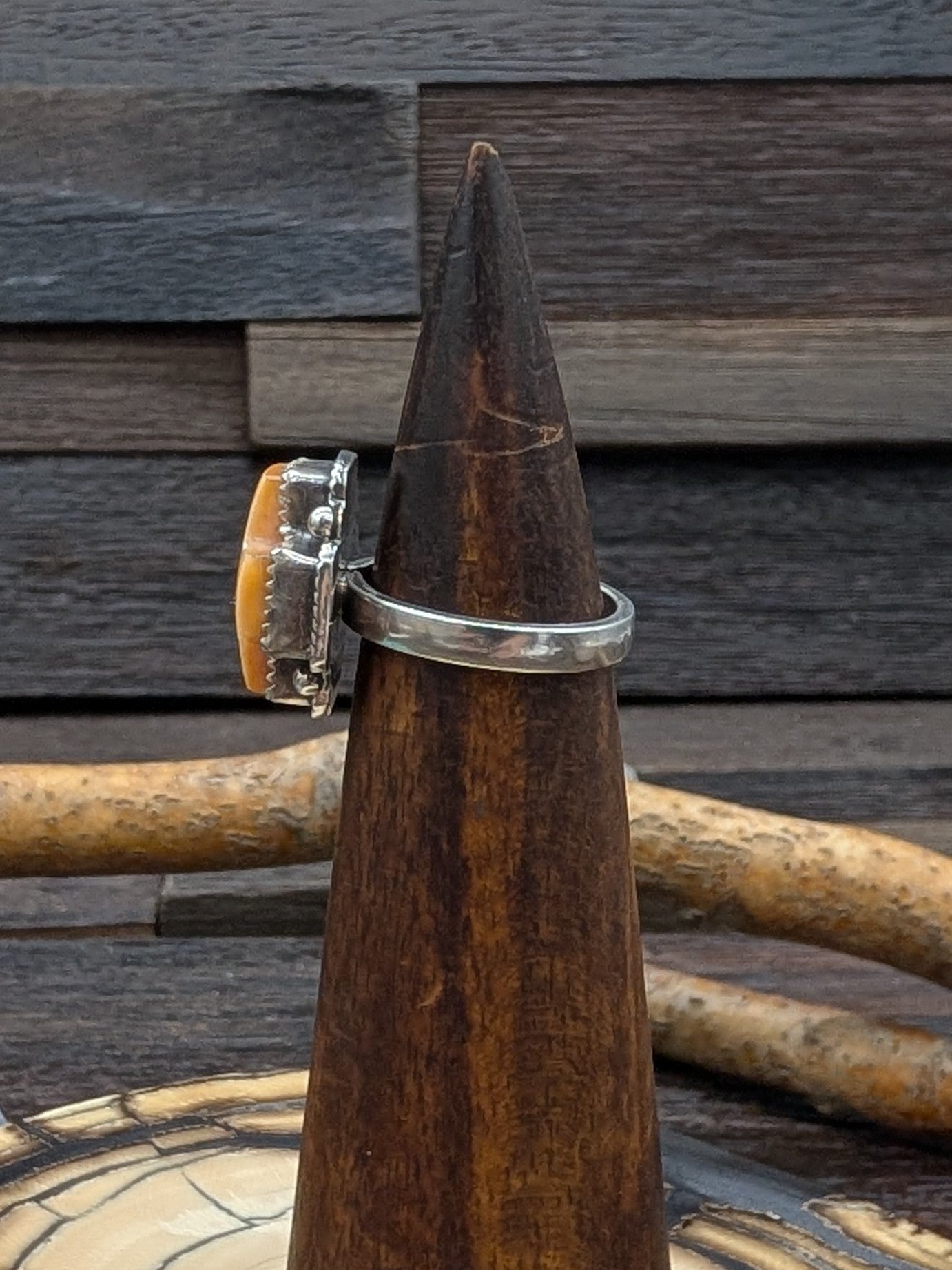 Orange Spiny Oyster 4 Direction Cross Ring by L. Archuleta Size 8.25