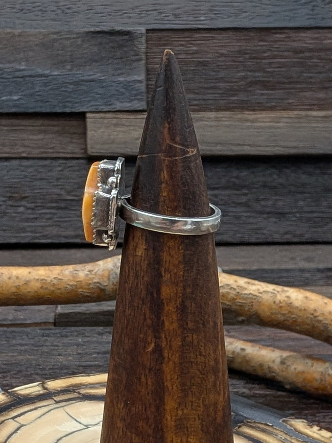 Orange Spiny Oyster 4 Direction Cross Ring by L. Archuleta Size 8.25