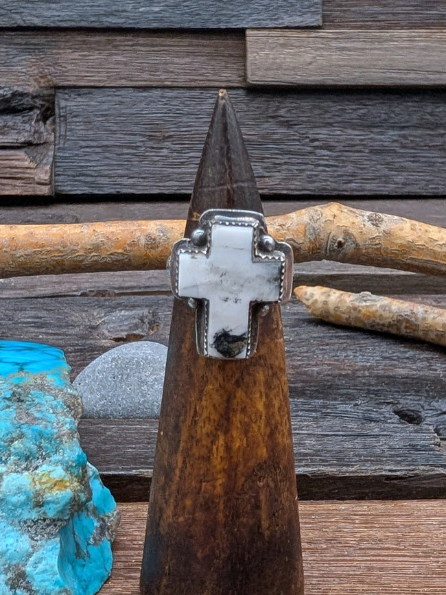 White Buffalo Cross Ring by L. Archuleta Size 6.75