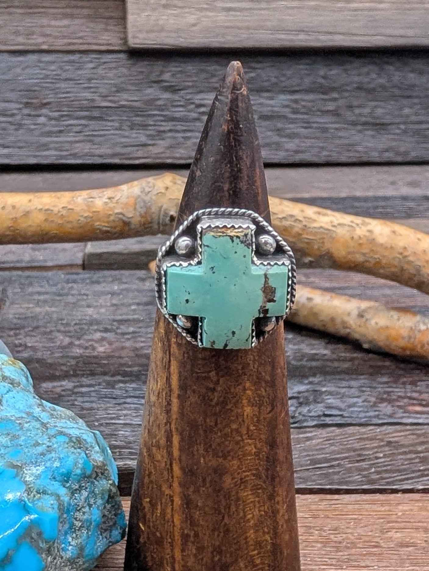 Royston Turquoise Santa Fe Cross Ring by L. Archuleta Size 6.5