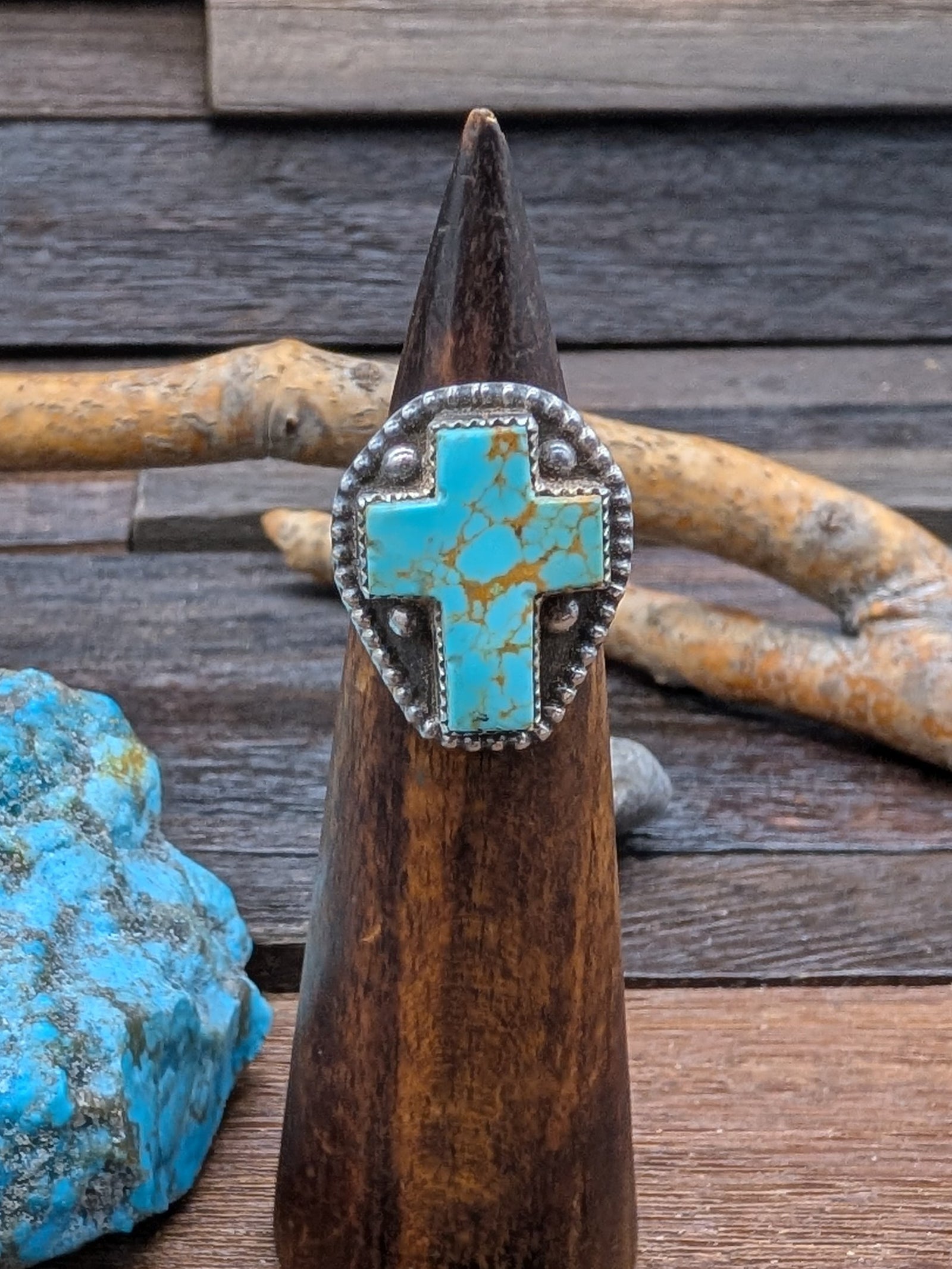 Royston Turquoise Cross Ring by L. Archuleta Size 7.75
