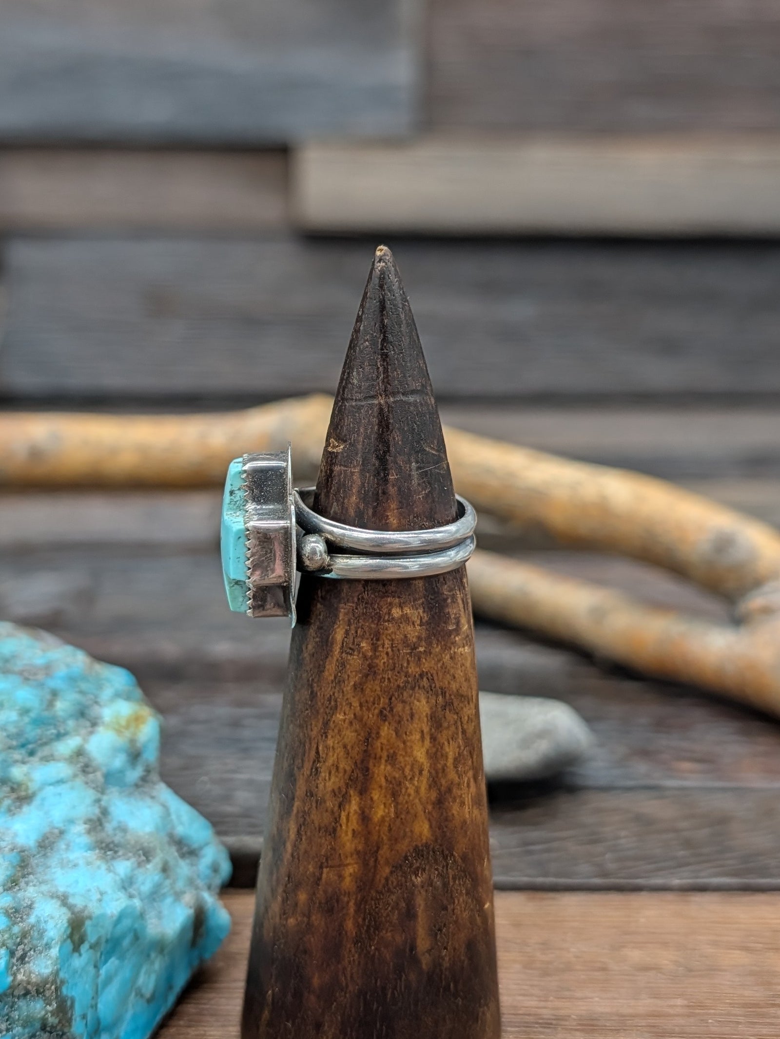 Kingman Turquoise Santa Fe Cross Ring by L. Archuleta Size 7.25