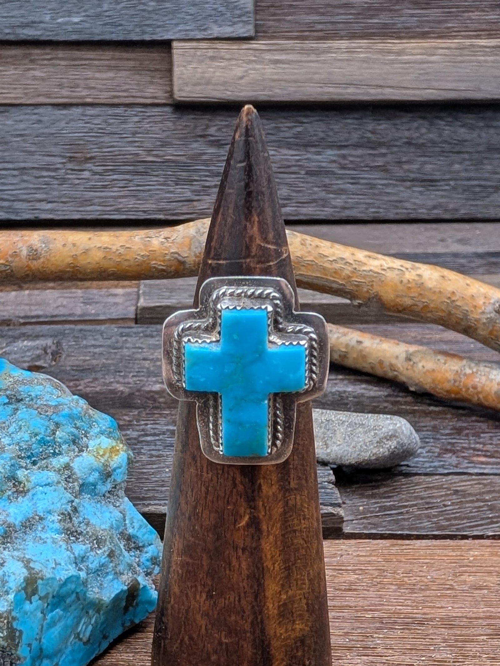 Kingman Turquoise Cross Ring by L. Archuleta Size 9