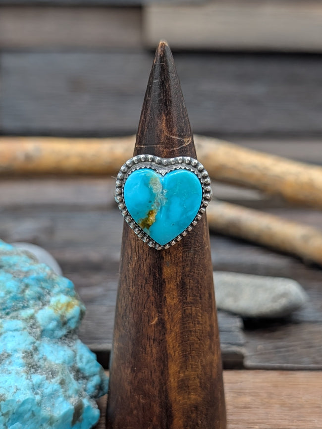 Kingman Turquoise Heart Ring Size 8 by L. Archuleta