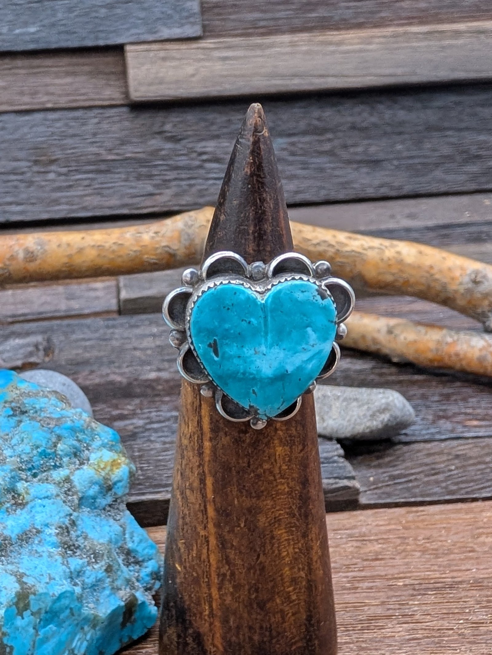 Kingman Turquoise Heart Ring Size 8 by L. Archuleta